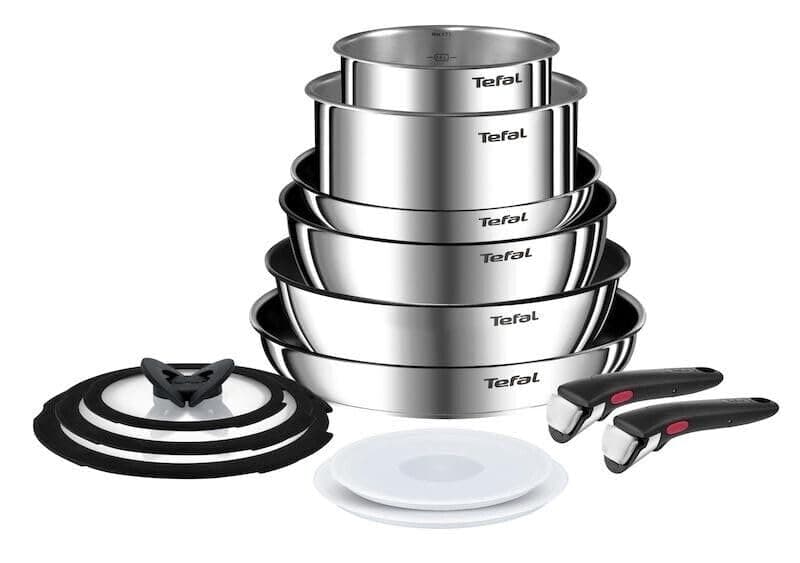 Tefal Ingenio Emotion Cookware Set 13 Pieces Pots and Pans with Removable Handles Non-Stick Coating Induction Cookware Set Silver/Black - Cookware
