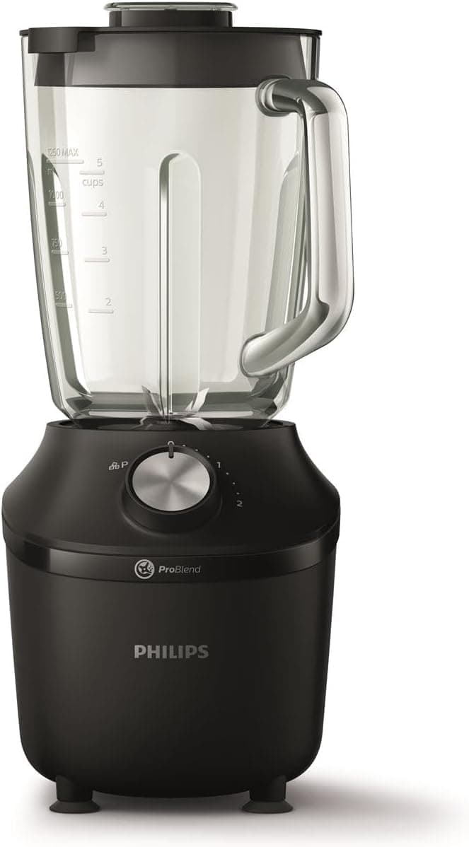 Philips Blender 3000 Series, ProBlend System, 2L Maximum Capacity, 1.25L Effective Capacity, 600W, 2 Speed Settings & Pulse, Glass Jar, Black (HR2291/01) - Blenders