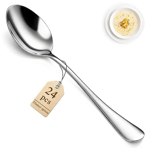 Berglander Dinner Spoons Set 24pcs, 18.7cm Food Grade Stainless Steel Silverware Soup Spoon Tablespoon for Home, Kitchen or Restaurant Mirror Polished, Dishwasher Safe - Tableware