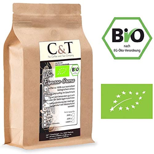 C&T Bio Espresso Crema | Cafe 1000 g Whole Beans in Kraft Paper Bags | Organic Coffee for Portafilter, Bean-to-Cup Machine, Espresso Makers - Coffee Machines