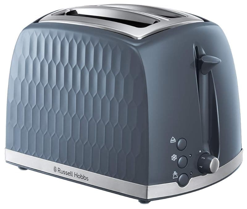 Russell Hobbs Honeycomb 2 Slice Toaster (Extra wide slots, High lift feature, 6 Browning levels, Frozen/Cancel/Reheat function, Removable crumb tray, 850W, Grey textured high gloss) 26063 - Toasters