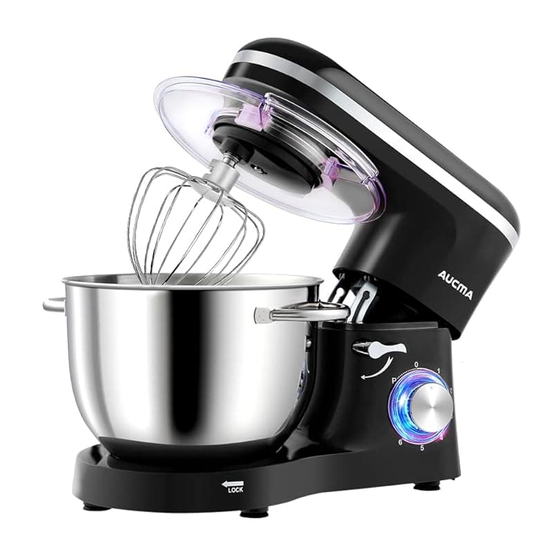 Aucma Stand Mixer, 6.2L Food Mixers for Baking, Electric Kitchen Mixers with Bowl, Dough Hook, Wire Whip & Beater (6.2L, Black) - Stand Mixers