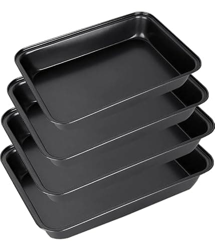 GOYADA 4PCS Baking Trays for Oven Non Stick, 3-Sizes Carbon Steel Oven Trays 30/32/34cm, Black Deep Roasting Tins Baking Tray Set for Oven Kitchen Home - Dishwasher Safe - Bakeware
