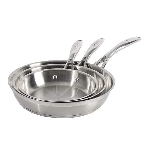 ProCook Professional Stainless Steel Frying Pan Set Uncoated Induction & Oven Safe Pans Dishwasher Safe Cookware - 3 Piece, 20/24/28 cm - Cookware