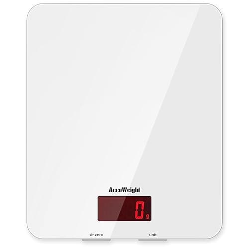 ACCUWEIGHT 201 Digital Kitchen Scales Food Scale with Tempered Glass Platform Electronic Cooking Scales with Backlit LCD Display Multifunctional Scale for Home Office Use, 5kg,11lb - Kitchen Scales