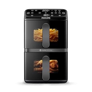 Philips 4000 Series Stacked Dual Basket Airfryer 10L – RapidAir Technology, Sync Finish, 2 Meals at Once, 45% Less Countertop Space, PFAS-Free Ceramic Coating, Easy View Windows (NA460/09) — Air Fryers deal