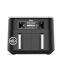 Ninja Foodi Dual Zone Digital Air Fryer, 2 Drawers, 7.6L, 6-in-1, Uses No Oil, Air Fry, Max Crisp, Roast, Bake, Reheat, Dehydrate, Cooks 4-6 Portions, Non-Stick, Dishwasher Safe Baskets, Black AF300UK