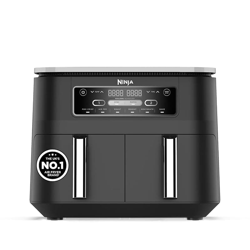 Ninja Foodi Dual Zone Digital Air Fryer, 2 Drawers, 7.6L, 6-in-1, Uses No Oil, Air Fry, Max Crisp, Roast, Bake, Reheat, Dehydrate, Cooks 4-6 Portions, Non-Stick, Dishwasher Safe Baskets, Black AF300UK - Air Fryers