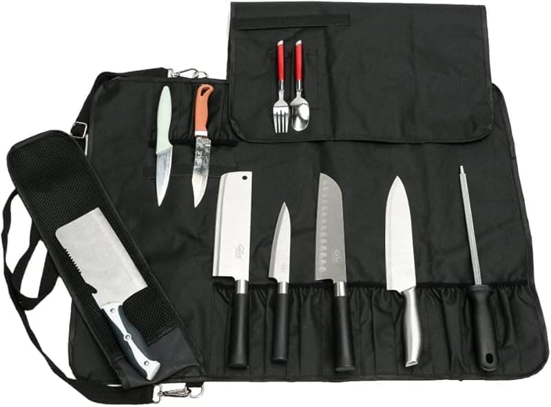 YWYHHM Chef Knife Roll Bag, 17 Slots Chef Knife Bag, Knife Case for Kitchen Camping Knife, Heavy Duty Utility Knife Storage Tote with Shoulder Strap, Tool Gifts Gadgets for Men - Kitchen Knives