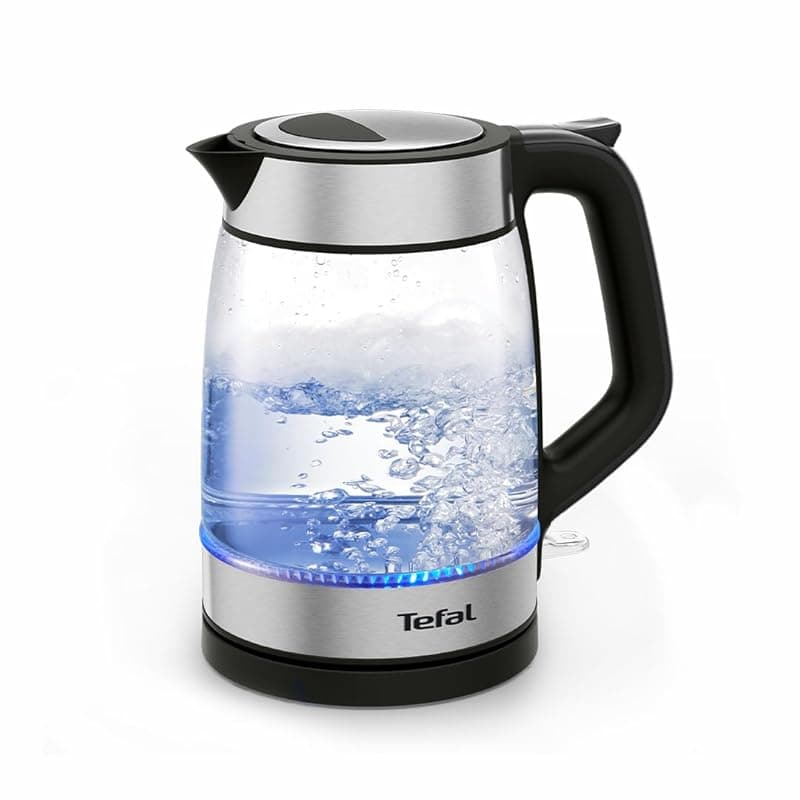 Tefal Stainless Steel & Glass Electric Kettle 1.7L 2200W Fast Boil, Cordless with LED Illumination, Precision Pour Spout, Removable Anti-Scale Filter, Water Level Indicator KI605827 - Kettles