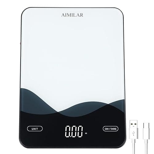 AIMILAR Chargeable Digital Kitchen Food Scale - AIMILAR LED Display 22lb Food Weight Scales for Baking Cooking USB-C Rechargeable Ounces and Grams 1g/0.1oz Tempered Glass - Kitchen Scales