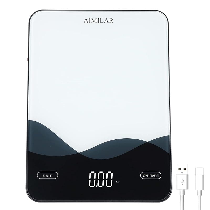 AIMILAR Chargeable Digital Kitchen Food Scale - AIMILAR LED Display 22lb Food Weight Scales for Baking Cooking USB-C Rechargeable Ounces and Grams 1g/0.1oz Tempered Glass - Kitchen Scales