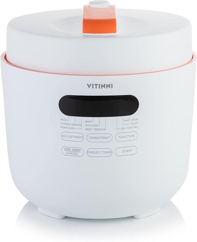 Vitinni Pressure Cooker - 9 Function Multi Cooker Pot, 1.8 Litre, Stainless Steel Electric Food Warmer with Removable Bowl, Digital Display, White & Orange Design Electric Pot - Multi Cookers