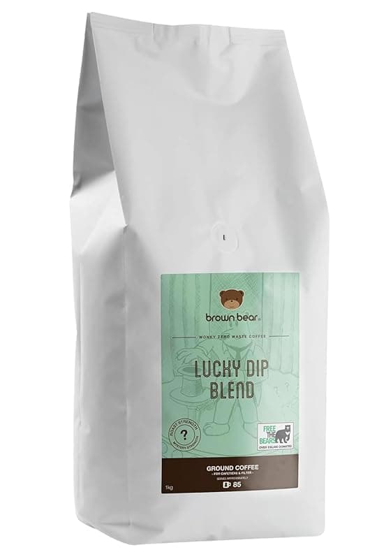 Brown Bear Ground Coffee 1kg - Wonky Mystery Zero Waste Ground Coffee - Brown Bear Lucky Dip - For French Press Cafetiere Filter Drip V60 Aeropress - Light to Medium to Dark Roast - Donation to Free The Bears - Coffee Tea Accessories
