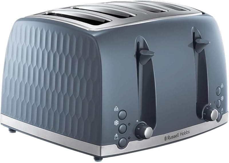 Russell Hobbs Honeycomb 4 Slice Toaster (Independent & Extra wide slots with high lift, 6 Browning levels, Frozen/Cancel/Reheat function, Removable crumb tray, 1500W, Grey textured high gloss) 26073 - Toasters
