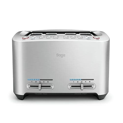 Sage - The Smart Toast - 4-Slice Toaster, 2000 W - Extra Wide Slots, 5 Browning Levels, Automated Lowering, Easy to Clean - Frozen, Crumpet, Lift & Look - Bagel, Toast, Bread - Brushed Aluminium
