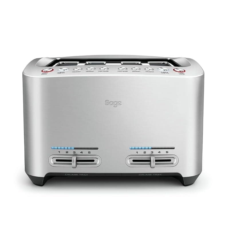 Sage - The Smart Toast - 4-Slice Toaster, 2000 W - Extra Wide Slots, 5 Browning Levels, Automated Lowering, Easy to Clean - Frozen, Crumpet, Lift & Look - Bagel, Toast, Bread - Brushed Aluminium - Toasters