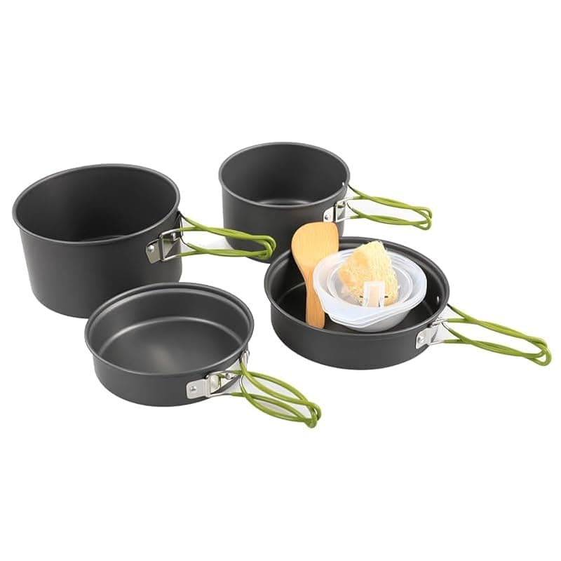 BRAVECOW Camping Cookware Set Outdoor Non stick Tableware Camping Cooking 3-4 Persons Hiking Frying Pan Portable Stove Backpacking Picnic Kitchen Utensils Spoons Pot Bowls - Cookware