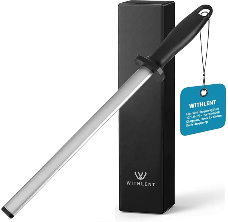 W WITHLENT Diamond Sharpening Steel - 12 inch Knife Sharpener for Master Chef, Ideal for Kitchen Knife, Cooking Knife, Butchers and Japanese Knife, Home Gourmet Blade Sharpening Stick - Kitchen Knives