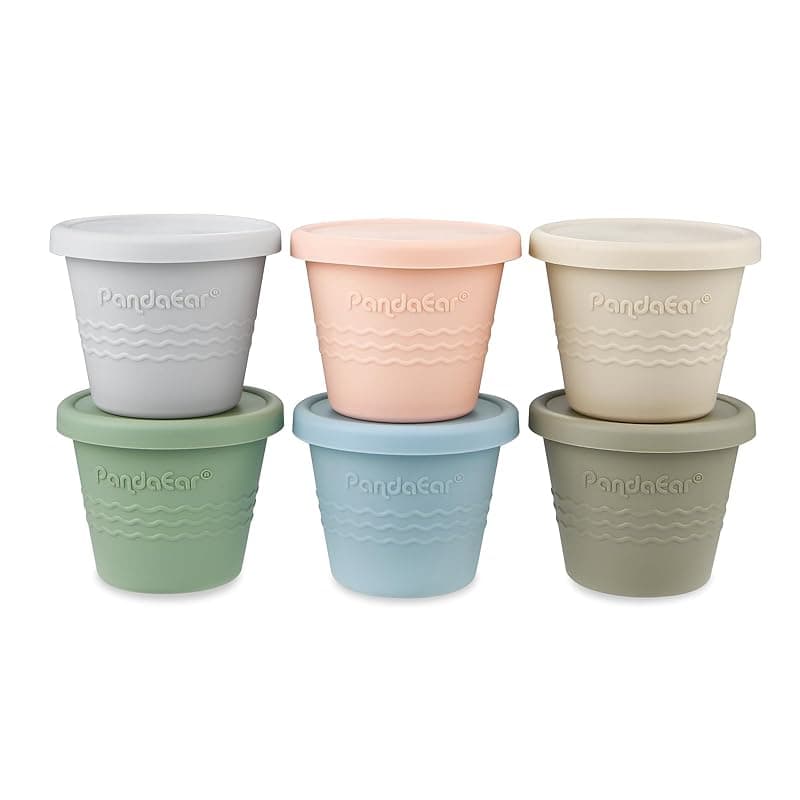 PandaEar 6 Pack Silicone Baby Food Storage Containers (4oz), Reusable Weaning Pots with Lids, Leakproof Small Tubs for Infants, Freezer & Microwave Safe, Dishwasher Friendly, BPA Free (Pastel Colours) - Food Storage