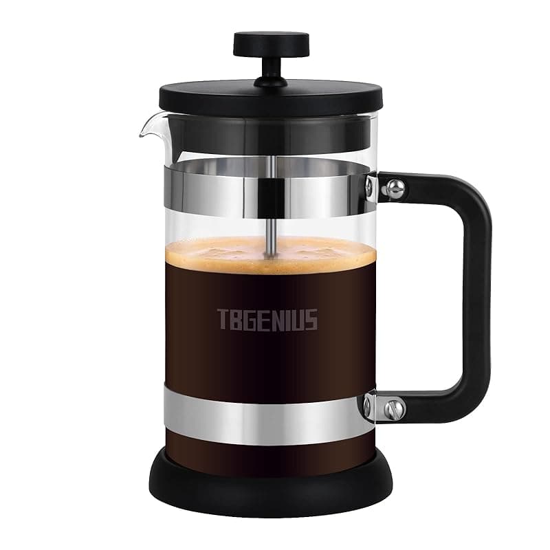 TBGENIUS 4 Cup Cafetiere Coffee Press, French Press Maker for Filter Coffee, Loose Tea and Milk Froth, 4 Level Stainless Steel Filter, Heat Resistant Borosilicate Glass, 0.6 L / 21 oz - Coffee Tea Accessories