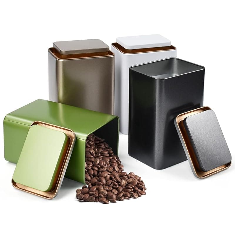 KYYGKY 4 PCS Tea Coffee Sugar Canisters Essentials Kitchen Storage Tin Square Metal Canister Storage Jar Container Food Preserve Caddy with Airtight Lid for Home Kitchen - 4 Colors, Easy to Open - Kitchen Storage