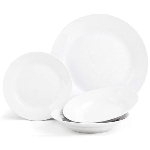 Sabichi 12pc Day to White Dinner Set - Microwave & Dishwasher Safe - 4 X Plates, Side Soup Bowls Plate and Bowl Ideal Plates and Bowls Set - Tableware