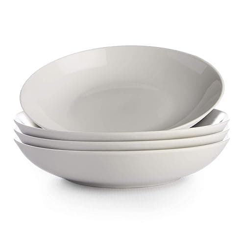 Maison & White White Pasta Bowls - Set of 4 | Porcelain Serving Dishes | Soup & Cereal Bowl Set | Stackable Bowls | Dishwasher, Oven & Freezer Safe Dinnerware | M&W - Tableware