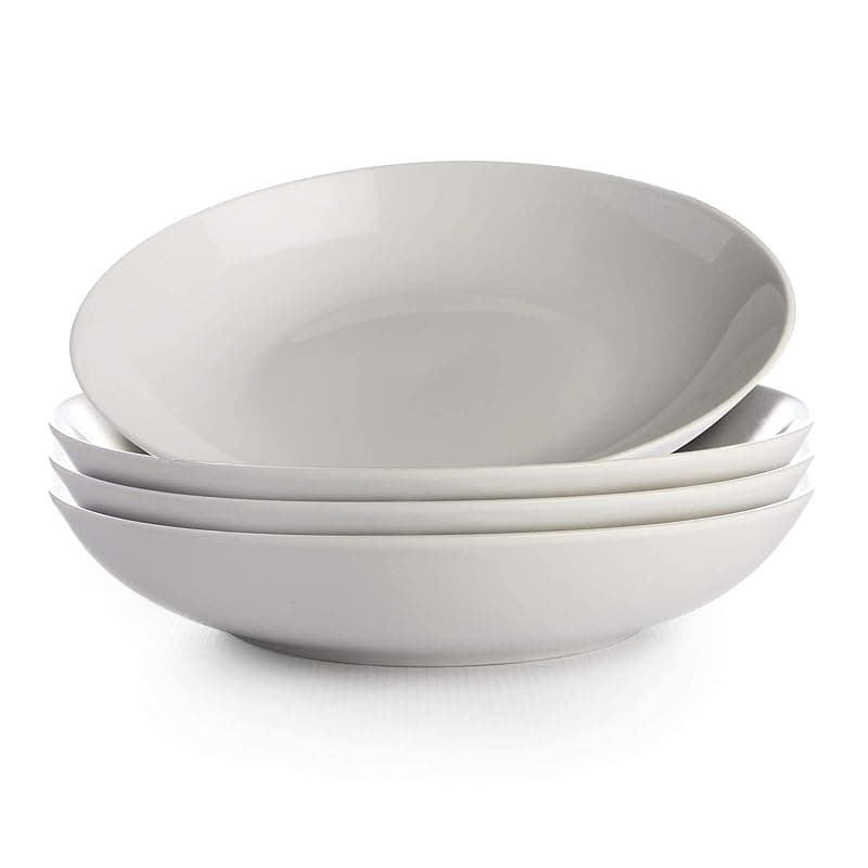 Maison & White White Pasta Bowls - Set of 4 | Porcelain Serving Dishes | Soup & Cereal Bowl Set | Stackable Bowls | Dishwasher, Oven & Freezer Safe Dinnerware | M&W - Tableware