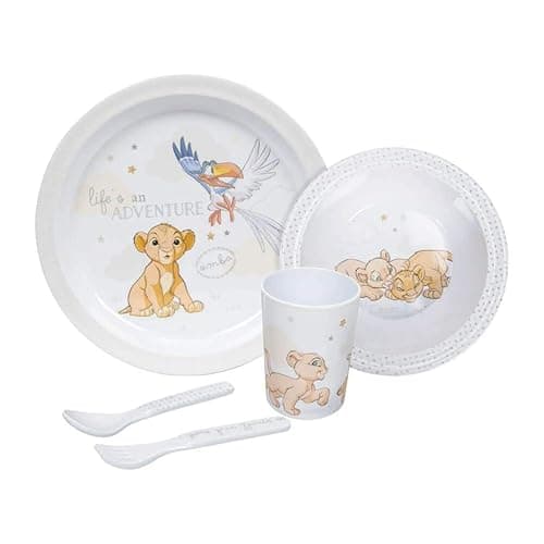 Disney Simba Lion King Dinner Gift Set 5 Piece Melamine Plate, Bowl Cutlery & Cup - Tableware