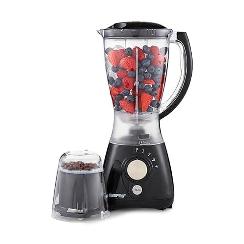 GEEPAS 2-in-1 Food Jug Blender & Smoothie Blender | Ice Crusher Stainless Steel Blades 4 Speeds Pulse Mode | 1.5L Jar Smoothie Milkshake Maker Coffee/Spice Grinder Mill | 1 Year Warranty 550W Black - Blenders