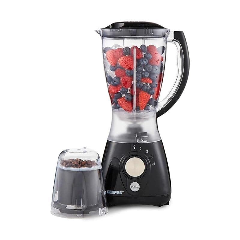 GEEPAS 2-in-1 Food Jug Blender & Smoothie Blender | Ice Crusher Stainless Steel Blades 4 Speeds Pulse Mode | 1.5L Jar Smoothie Milkshake Maker Coffee/Spice Grinder Mill | 1 Year Warranty 550W Black - Blenders
