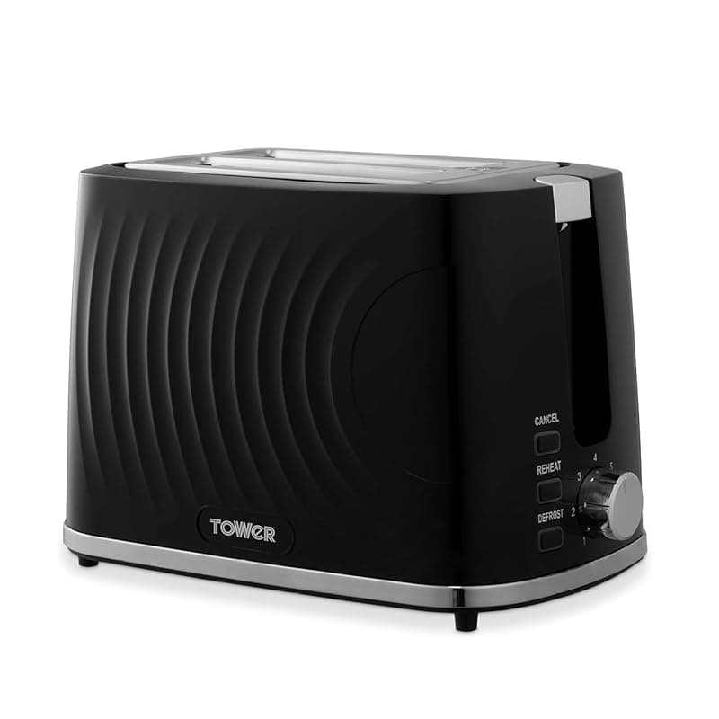 Tower T20090BLK Sonar 2-Slice Toaster with 7 Browning Levels, Defrost, Reheat & Cancel Settings, Removable Crumb Tray, 900W, Black - Toasters