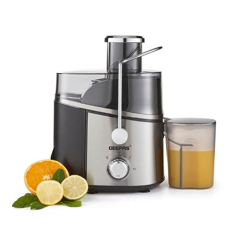 GEEPAS 600W Juice Extractor | Centrifugal Juicer with Stainless Steel Body & Extra Filter Basket | 75MM Wide Mouth | Ideal for Apple, Carrot, Pear & Orange – 2 Year Warranty - Juicers