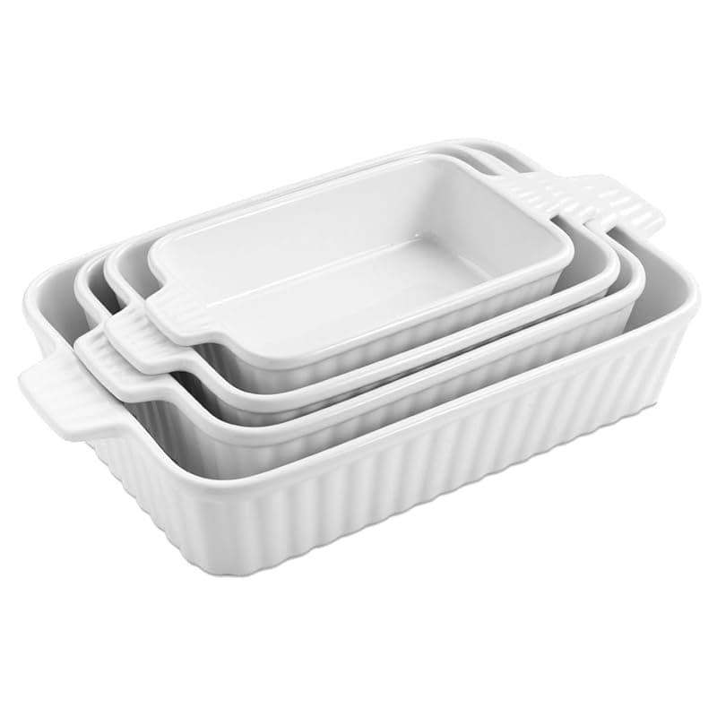 WishDeco Ceramic Casserole Dishes Set of 4, Baking Dishes for Oven, Rectangular Lasagna Pan Deep with Handles, White Porcelain Bakeware (38 cm / 31.5 cm / 28.5 cm / 24.5 cm), Oven & Microwave Safe - Bakeware