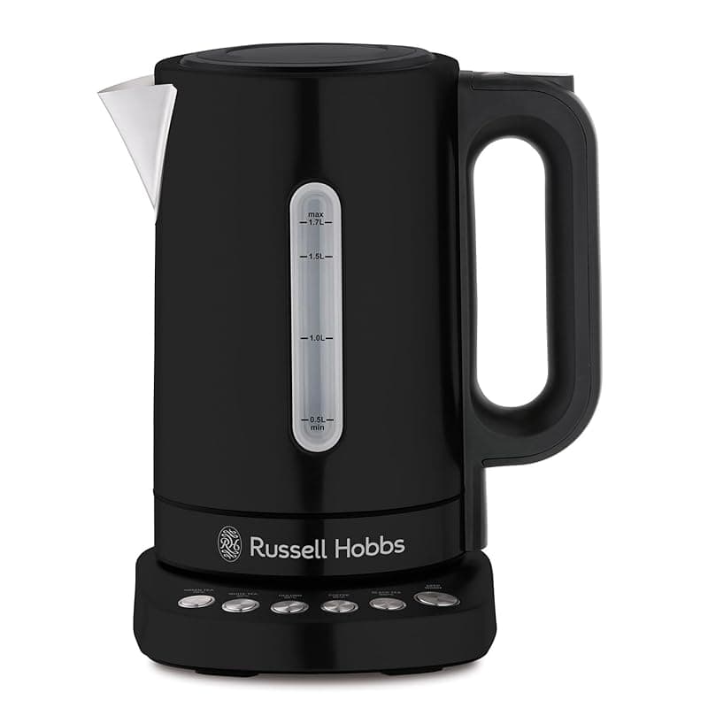 Russell Hobbs Variable Temperature Kettle, Addison Matte Black, 5 Pre-sets, LED Display, 360 Base, Temp from 70-100°C Including Keep Warm Function, 1.7L Capacity, 3000W - Kettles
