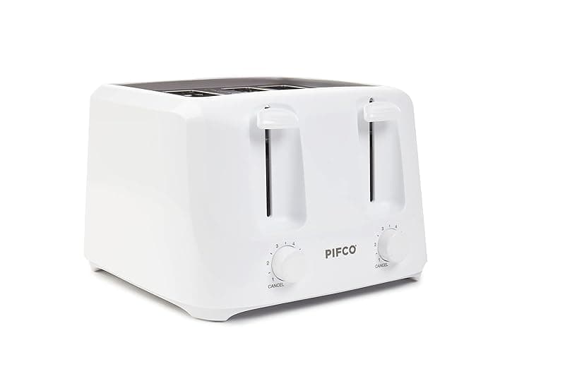 PIFCO ® Essentials White Toaster 4 Slice - Dual Control with 6 browning Levels & Anti-Jam Function - Easy to Clean with Removable Crumbs Tray 1400W - Toasters