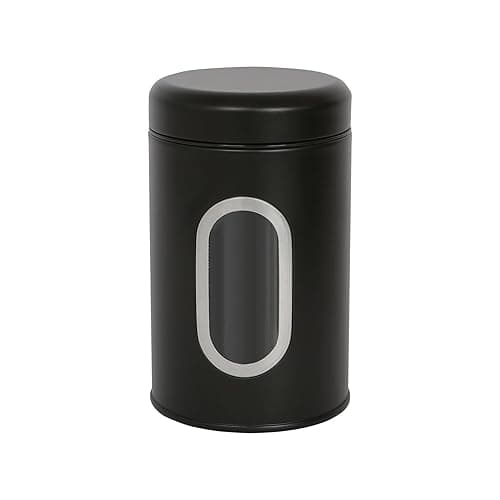 Harbour Housewares Food Storage Container - Black - 1x Metal Kitchen Caddy Barrel with Airtight Lid & Transparent Viewing Window Stainless Steel Storage Tins for Kitchen Bench or Pantry - Kitchen Storage