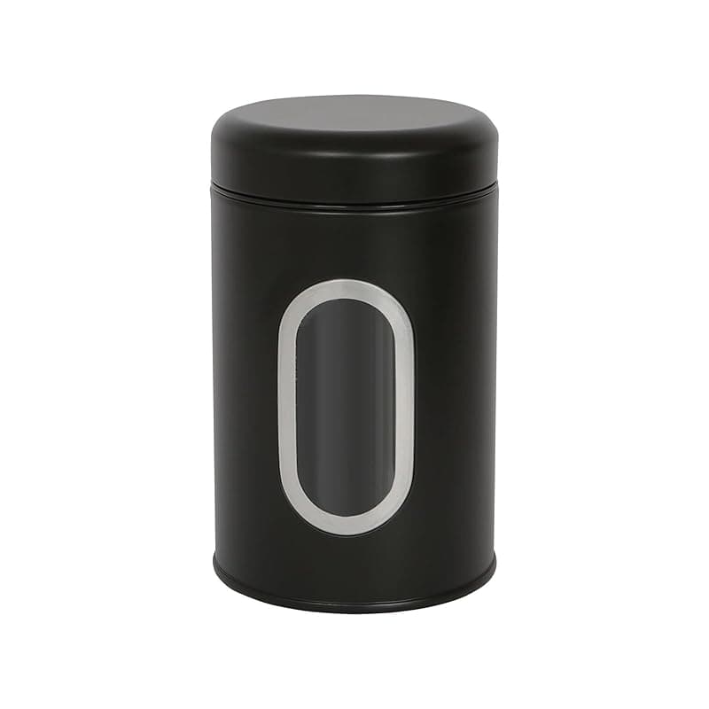 Harbour Housewares Food Storage Container - Black - 1x Metal Kitchen Caddy Barrel with Airtight Lid & Transparent Viewing Window Stainless Steel Storage Tins for Kitchen Bench or Pantry - Kitchen Storage