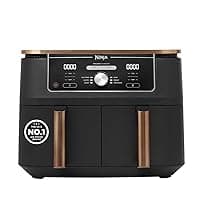 Ninja Foodi MAX Dual Zone Air Fryer, Amazon Exclusive, Tongs, 2 Drawers, 9.5L, 6-in-1, Use No Oil, Air Fry, Max Crisp, Roast, Bake, 8 Portions, Nonstick Dishwasher Safe Baskets, Copper/Black AF400UKCP