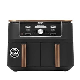 Ninja Foodi MAX Dual Zone Air Fryer, Amazon Exclusive, Tongs, 2 Drawers, 9.5L, 6-in-1, Use No Oil, Air Fry, Max Crisp, Roast, Bake, 8 Portions, Nonstick Dishwasher Safe Baskets, Copper/Black AF400UKCP — Air Fryers deal