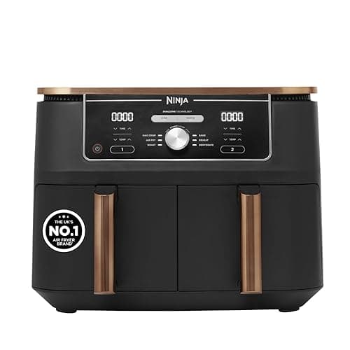 Ninja Foodi MAX Dual Zone Air Fryer, Tongs, 2 Drawers, 9.5L, 6-in-1, Use No Oil, Air Fry, Max Crisp, Roast, Bake, 8 Portions, Nonstick Dishwasher Safe Baskets, Copper/Black AF400UKCP - Air Fryers