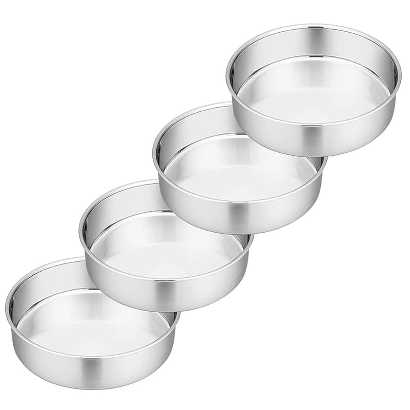 TEAMFAR 6 Inch Cake Tin, Stainless Steel Round Cake Pans Set of 4, Layer Cake Baking Mould for Wedding/Christmas/Birthday, Healthy & Sturdy, Easy Clean & Dishwasher Safe - Bakeware