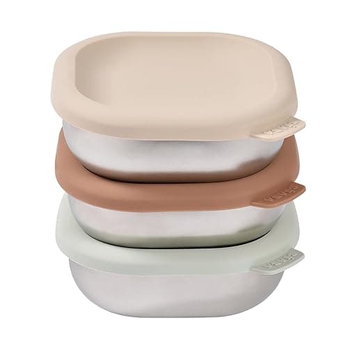 Béaba Stainless Steel Baby Food Pots, Adjustable Portions for Purees & Snacks, Airtight, Unbreakable, Microwave & Freezer Safe, BPA-Free, Odour-Free, Portable & Durable Storage Containers, Natural Set - Food Storage