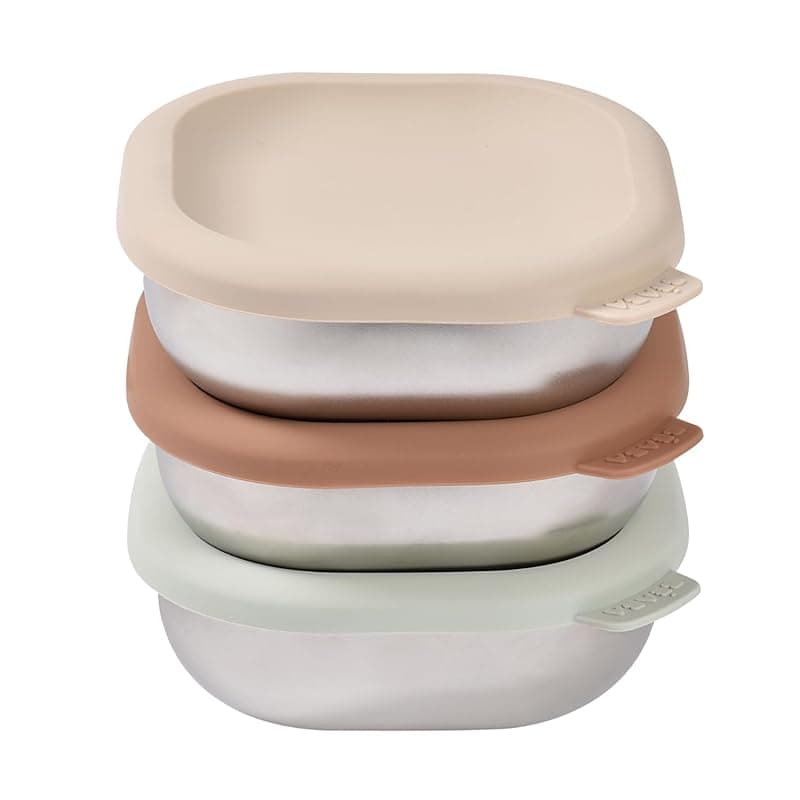 Béaba Stainless Steel Baby Food Pots, Adjustable Portions for Purees & Snacks, Airtight, Unbreakable, Microwave & Freezer Safe, BPA-Free, Odour-Free, Portable & Durable Storage Containers, Natural Set - Food Storage