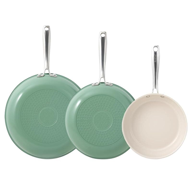 Redchef Non Stick Ceramic Frying Pan Set, Ceramic Pans for Cooking, 20 24 28cm Skillet Set, No PFAS & PTFE & PFOA with Stainless Steel Handle, Oven Safe Max up to 842°F (Green) - Cookware