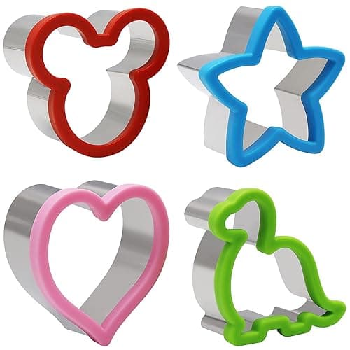 AMJKEJI Cookie Cutter Set of 4, Stainless Steel, Mickey Mouse, Dinosaur, Star, Heart Shapes, for Bread, Cake, Fruit, Bakeware - Bakeware