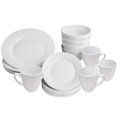 Maison & White 16 Pcs White Porcelain Dinner Set | 4 Plates, Sliders, Bowls and Cups | Party Dinnerware | Service Set for 4 | Dishwasher and Microwave Safe | Kitchen & Dining | M&W - Tableware