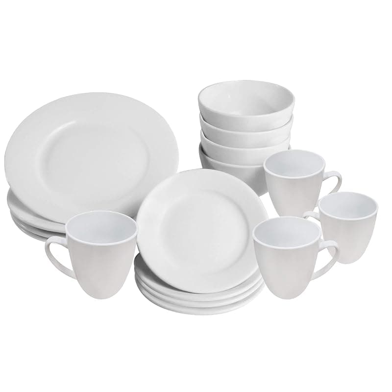 Maison & White 16 Pcs White Porcelain Dinner Set | 4 Plates, Sliders, Bowls and Cups | Party Dinnerware | Service Set for 4 | Dishwasher and Microwave Safe | Kitchen & Dining | M&W - Tableware