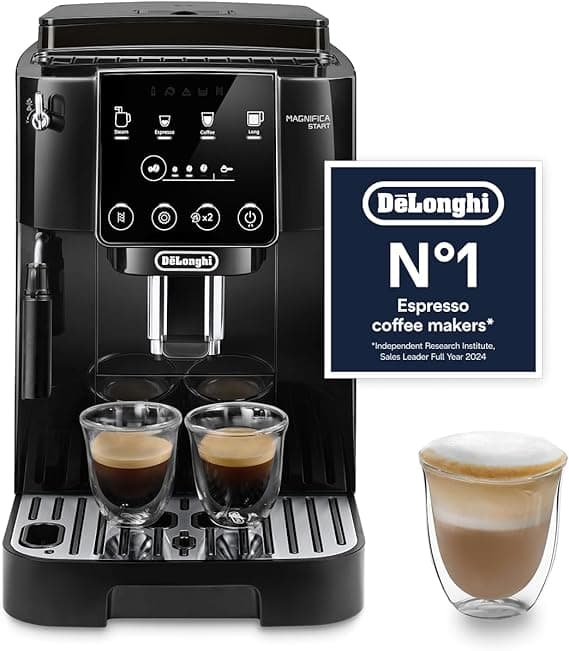De'Longhi Magnifica ECAM222.20.B, Automatic Coffee Machine with Milk Nozzle, Bean to Cup Espresso Machine with 4 One-Touch Recipes, Soft-Touch Control Panel, 1450W, Black